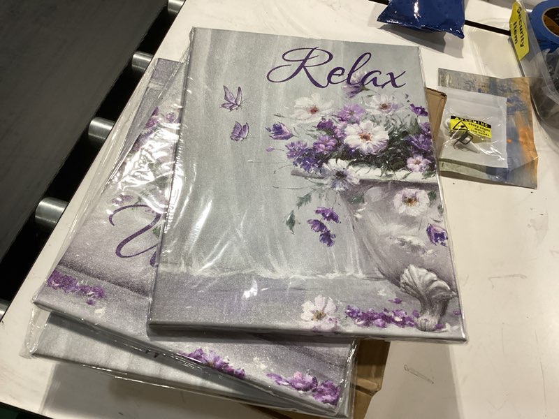 Condition photo showing New/Like New for welmeco bathroom decor wall art flower bathtub painting bathroom signs relax soak unwind prints framed 12"x16"x3 pieces (purple)