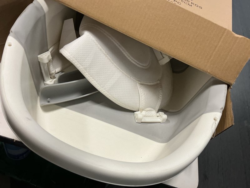 Condition photo showing As Is for himold collapsible baby bathtub for newborn to toddler 0-36 months, spacious foldable infant bath tub with thermometer, cushion & drain hole, portable travel tub grey baby grey