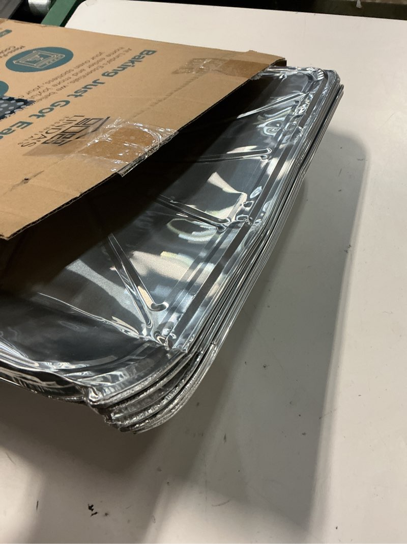 Condition photo showing As Is for aluminum oven liners for bottom of oven (10 pack), disposable foil oven liners for bottom of oven, oven drip pans, oven liners for bottom of electric oven and gas oven, oven liner, 18.5" x 15.5”