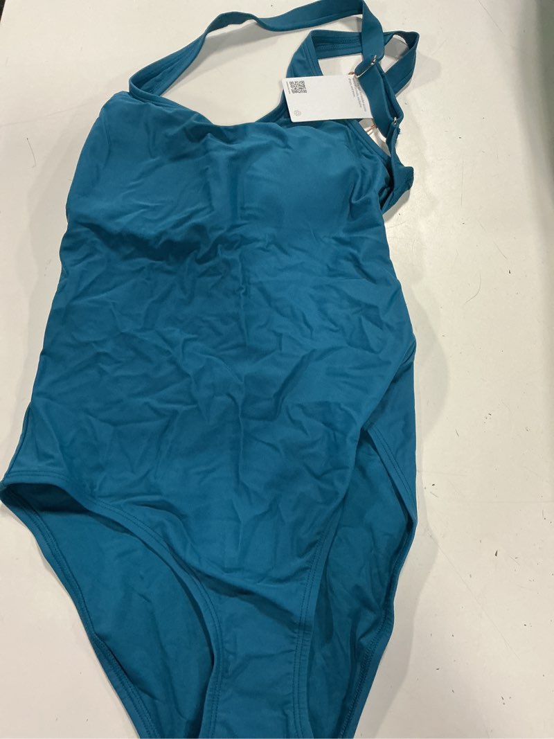 Condition photo showing Good Condition for italian cross-back one-piece swimsuit, s, lagoon teal blue