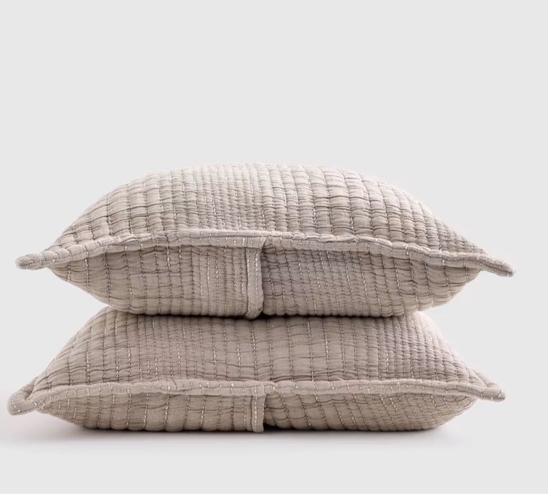 organic cotton channel stitch sham set, beige standard set of 2