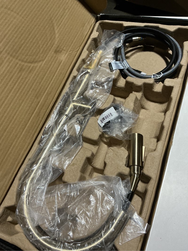 Condition photo showing Good Condition for kraus oletto single handle pull down kitchen faucet in spot free antique champagne bronze, kpf-2820sfacb spot free antique champagne bronze 17 inch pull down faucet