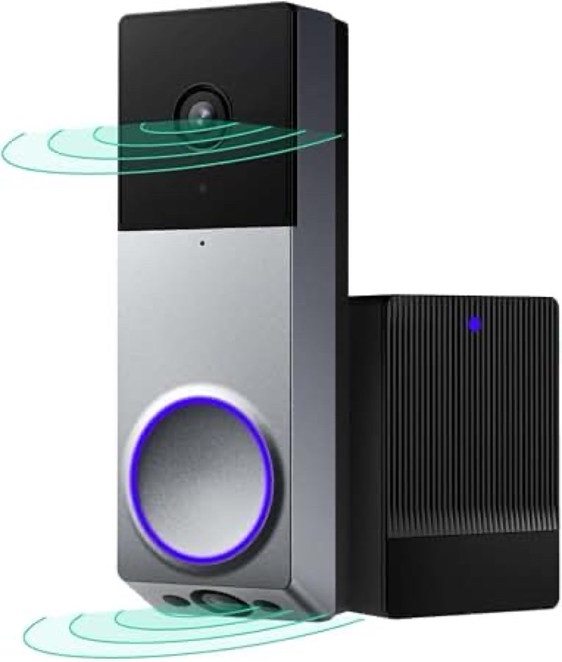 WYZE Wireless Duo Cam Video Doorbell (Chime Included), Battery Powered, 2K Full HD Video, 2 Cameras (People and Package), 2-Way Audio, Color Night Vision, Silver