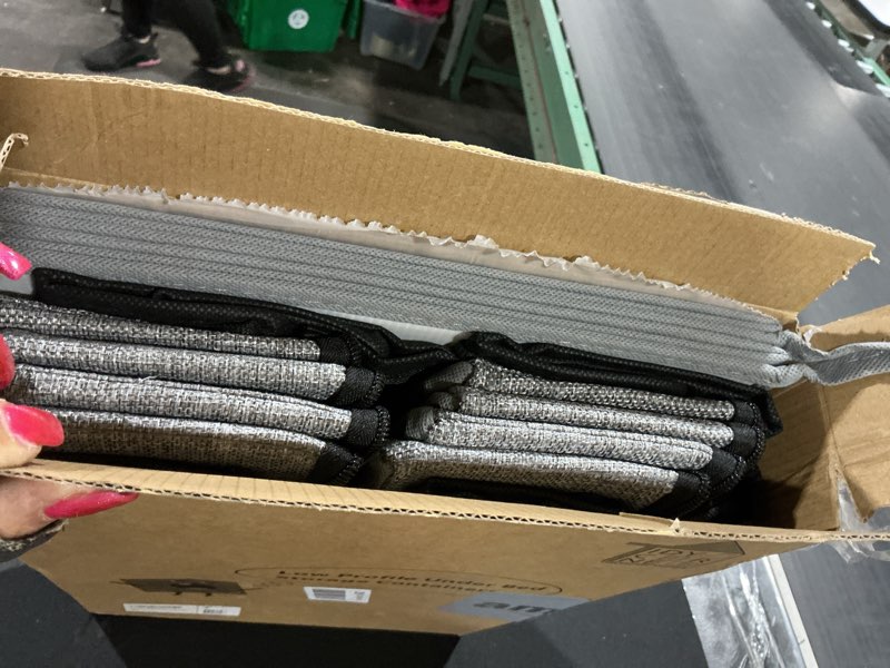 Condition photo showing As Is for 2-Pack Under Bed Storage Containers, 4.5 Inches Tall Low Profile Underbed Clothes Storage Organizer Bin with Sturdy Sidewalls/Bottom, Underbed Storage Bins 2 Storage Thin Bins 4.5 Inches Tall Grey