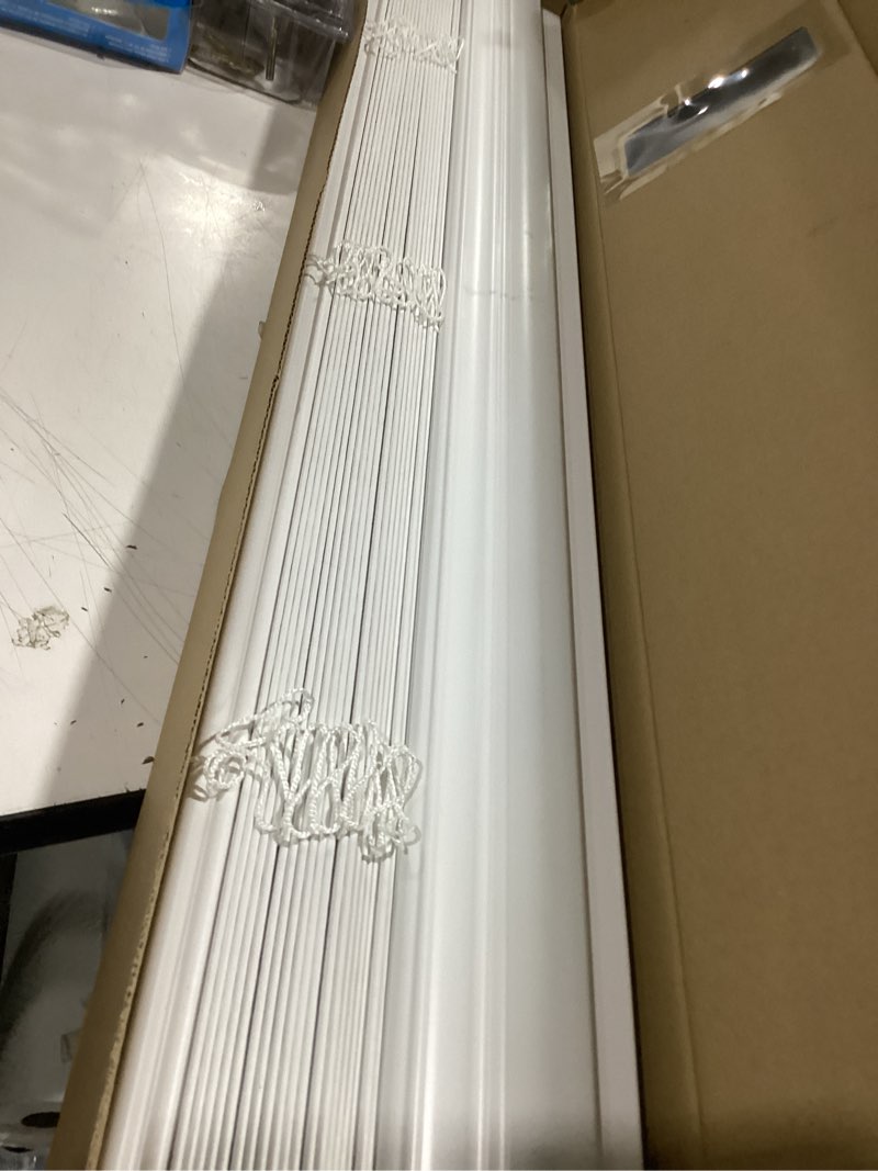 Condition photo showing Good Condition for allen + roth trim at home 2-in slat width 33-in x 64-in cordless white faux wood room darkening horizontal blinds
