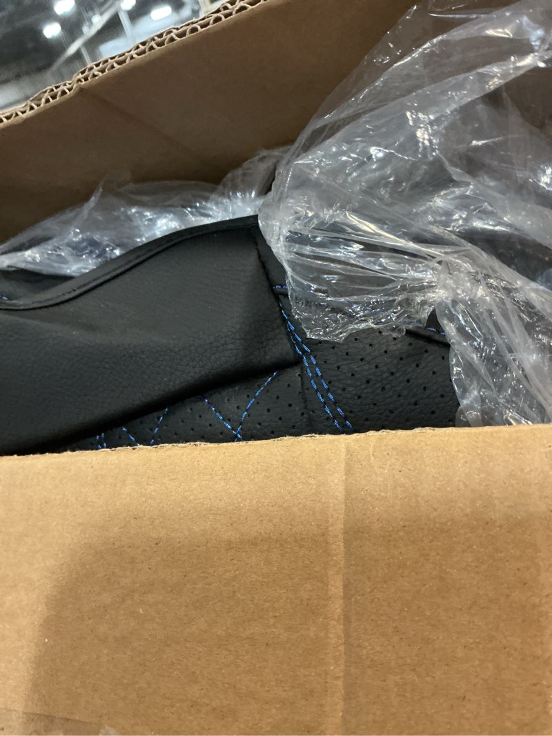 Condition photo showing New/Like New for FLORICH Universal Seat Covers for Cars, Front and Back Seat Cover for Car Luxury Faux Leather Waterproof Seat Cover Universal Fit for Most Cars SUV Trucks, Black&Blue Line