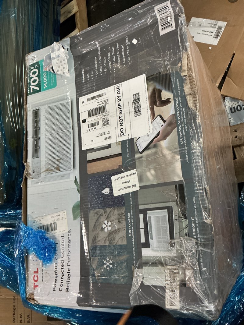 Condition photo showing As Is for tcl h14w35w 14,000 btu smart window air conditioner, ac unit, fan & dehumidifier, 700 sq. ft, remote control, compatible with alexa/google assistant, white standard cool only white 14000 btu