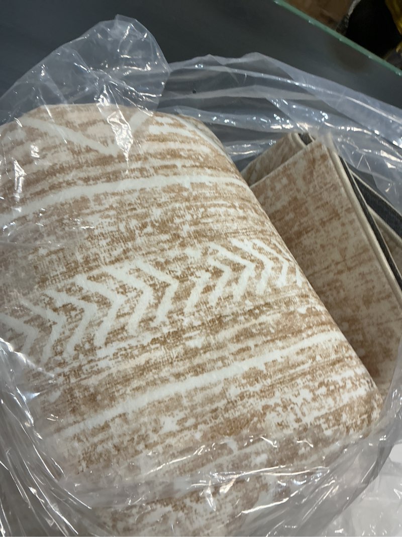 Condition photo showing Good Condition for living room rugs 8x10: washable moroccan geometric boho rug farmhouse non slip stain resistant large rug low pile soft carpet for bedroom dining room kids room (light brown,8'x10') light brown 8' x 10' (rectangular)