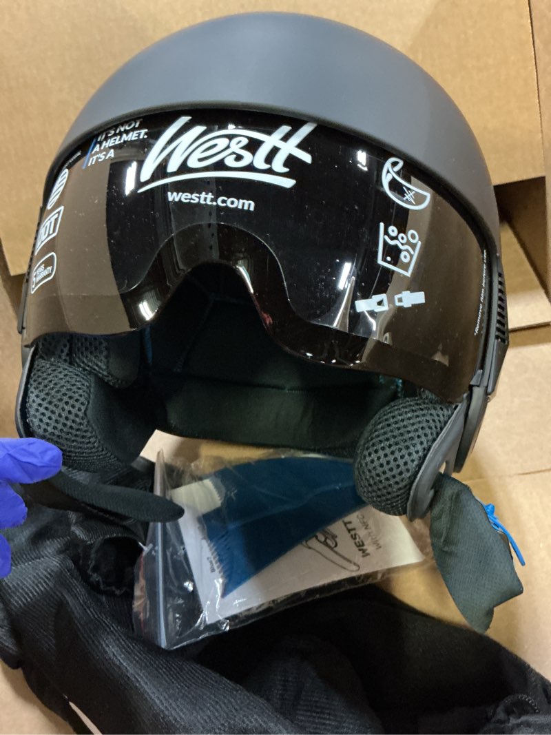 Condition photo showing Good Condition for westt open face motorcycle helmet, 3/4 motorcycle helmet dot approved, lightweight moped helmet with built-in sun visor, quick release strap, removable washable liner, scooter helmet for adults l (23.23-23.62 in)