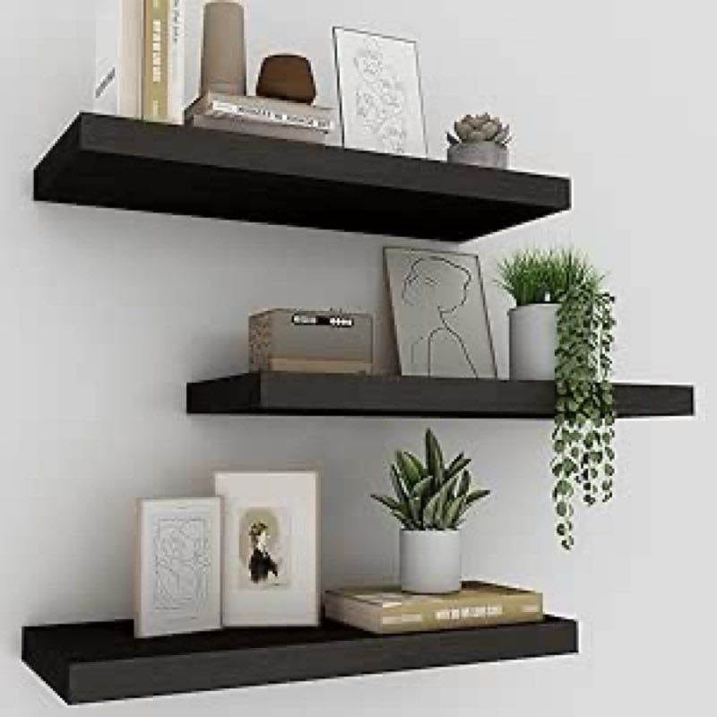 Black Wall Mounted Floating Shelves (Set of 3)