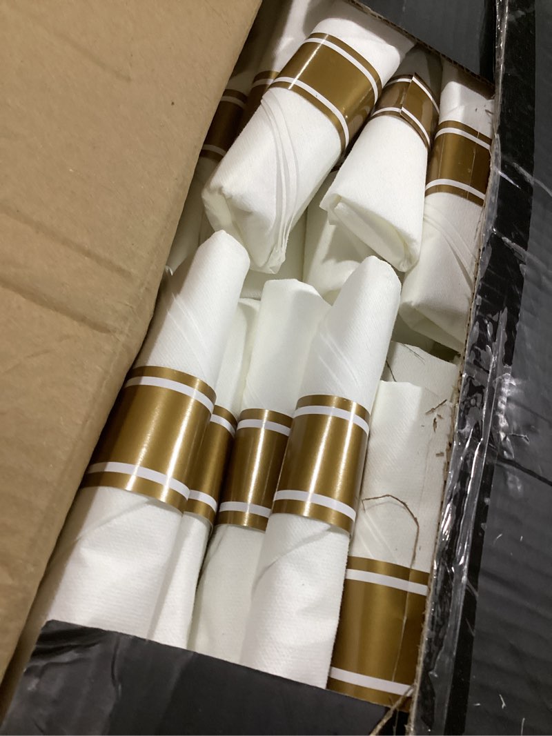 Condition photo showing New/Like New for Supernal 120Pack Gold Plastic Silverware Wrapped Plastic Cutlery Set with Napkin,Pre Rolled Napkins with Cutlery Set,Rolled Silverware Disposable For Valentine's Day Mother's Day and Easter 120 Pack Gold