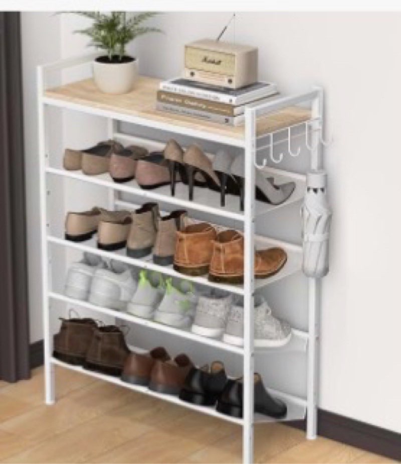 refrze shoe rack for front door entrance, 5 tier height-adjustable metal shoe rack, sturdy wooden to