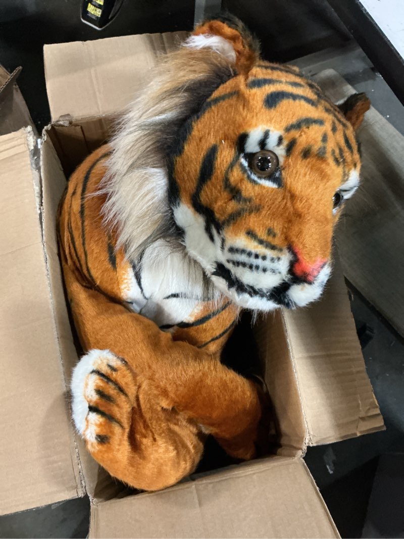 Condition photo showing As Is for melissa & doug giant tiger - lifelike stuffed animal, over 5 feet long (includes tail) giant stuffed tiger plush toy