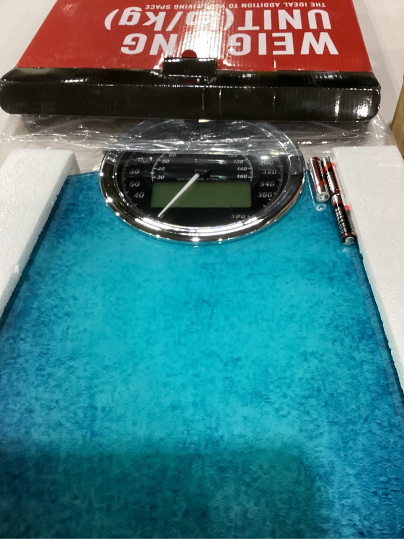 Condition photo showing As Is for eilison highly advance 2-in-1 digital & analog weighing scale for body weight-400lbs, 4 high precison gx sensor accurate, thick tempered glass, extra large display (blue)