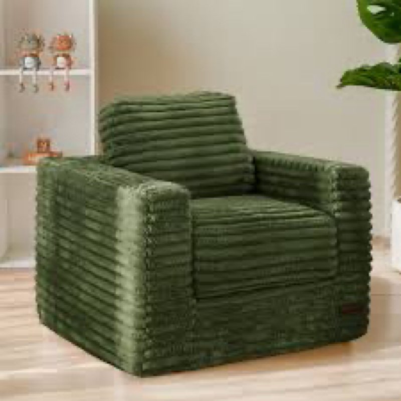 MAXYOYO Kids Bean Bag Chair, Comfy Faux Fur Bean Bag Sofa with Filler, Upholstered Floor Sofa with Pillows and Armrests, Lazy Floor Chair Couch for Boys and Girls, Single Green 