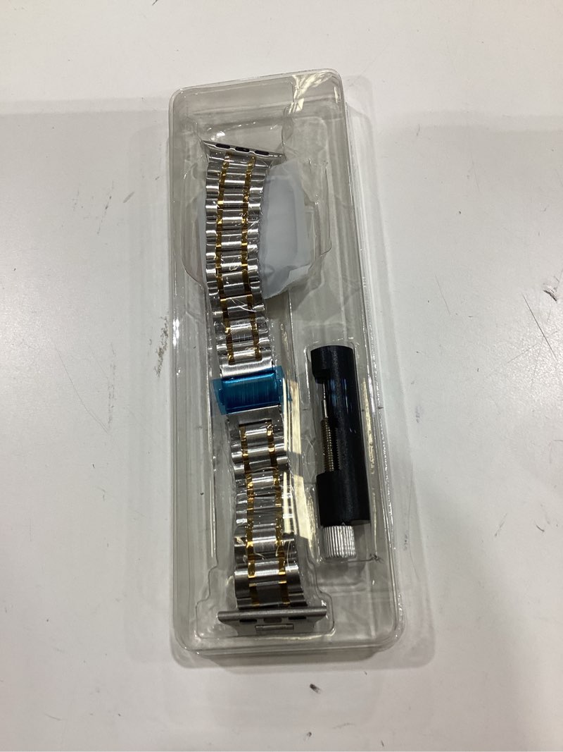 Condition photo showing Good Condition for miohhr solid stainless steel bands compatible with apple watch 38mm 40mm 41mm, metal strap with soft tpu case for iwatch bands series 9 8 7 6 5 4 3 2 1 se se2 se3 women and men, silver/gold silver/gold 38/40/41mm
