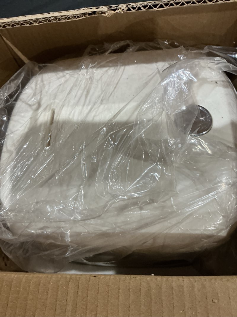 Condition photo showing As Is for portable digital rice cooker, 6-cup (uncooked)/12-cup (cooked) small rice maker with steaming basket, mini rice cooker with 2l removable nonstick inner pot, 10 menu options, auto keep warm, 24 hour delay timer, white