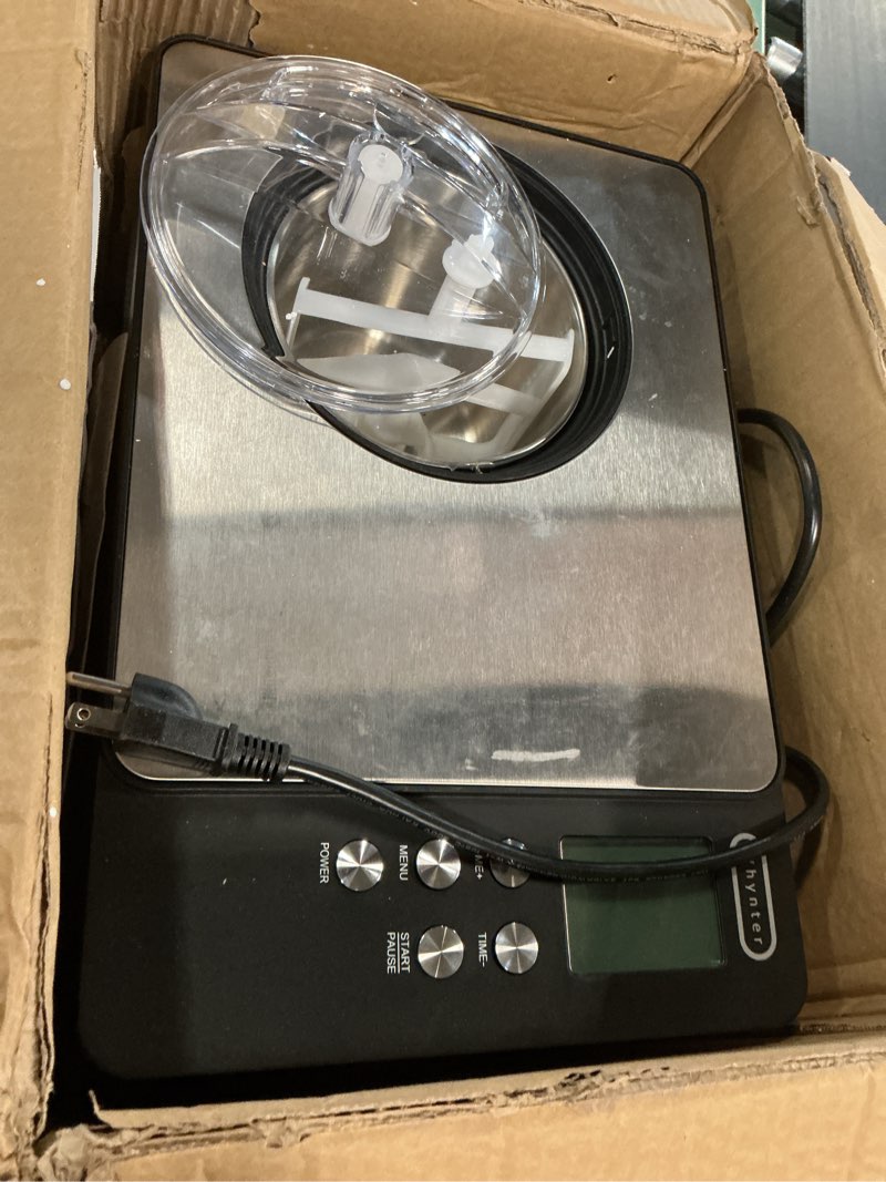 Condition photo showing As Is for whynter ice cream maker machine & yogurt automatic 2 qt. with built-in compressor, lcd digital display & timer, no pre-freezing, icm-220ssy, stainless steel 2 quart stainless steel