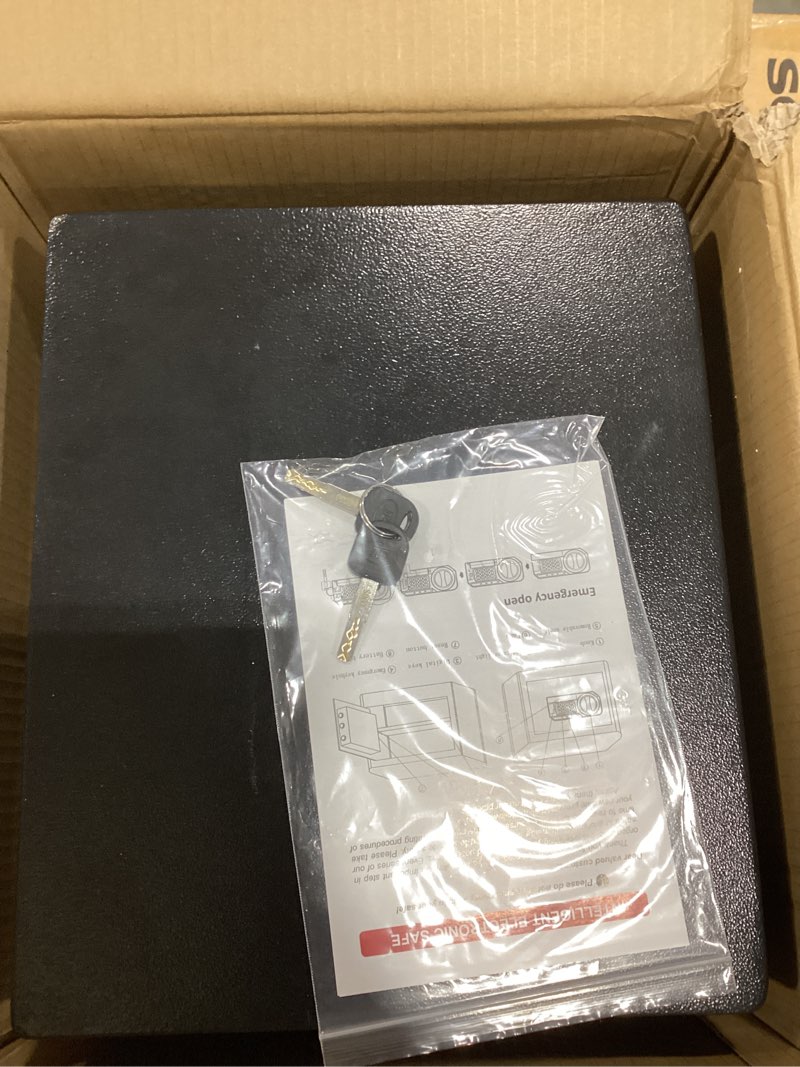 Condition photo showing As Is for 1.6 Cub Fire Proof Safe for Home Documents, Anti-Theft Digital Security Box with Electronic Keypad Lock and Spare Key, Small Safes for Home Use Fire and Water proof for Money Jewelry Valuables 1.6 CUFT