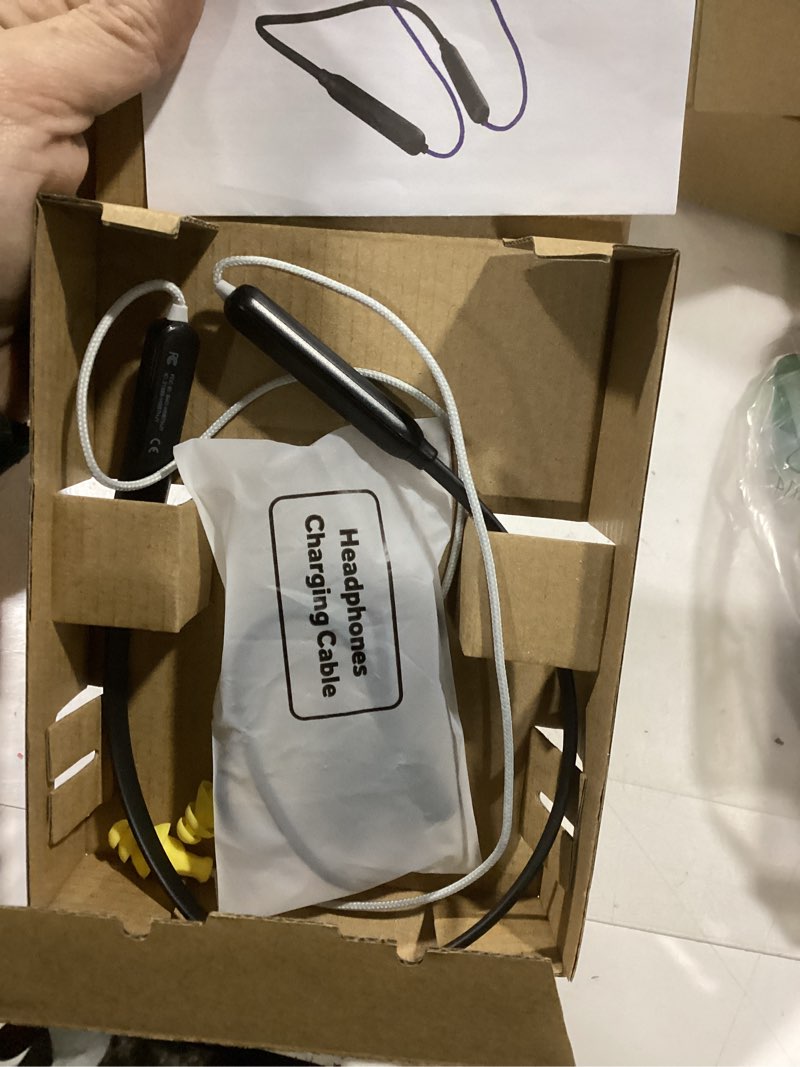 Condition photo showing New/Like New for HomeSpot Noise Reduction Wireless Neckband Headphones with Qualcomm aptX HD, 27dB NRR, CVC Noise Cancelling Mic & Controls, 20H Playtime for Work Safety OSHA Compliant - Gray Wire Yellow Earbuds Gray with Yellow