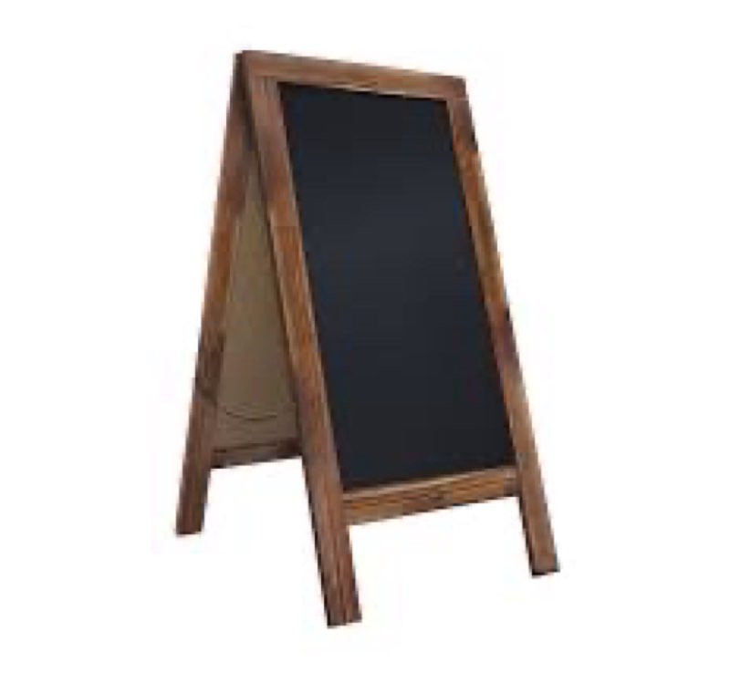 wood-framed chalkboard sign