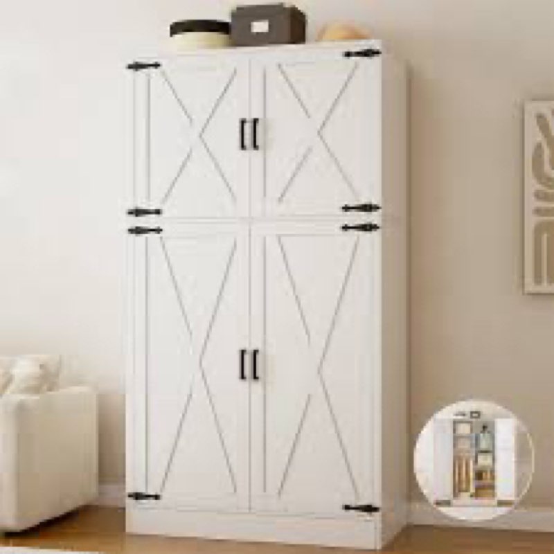 71'' farmhouse armoire, wardrobe closet storage cabinet with shelf & hanging rod