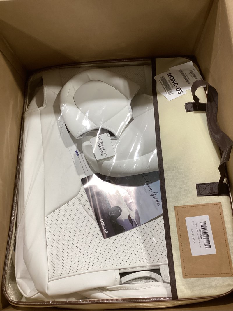 Condition photo showing Good Condition for FEINEPRO Upgrade for Tesla Model Y Seat Covers 2024 2023 2022 2021 2020 5-Seater, Full Set Custom Fit, Waterproof Faux Leather, Breathable & Easy to Install – White (Not Fit 2025/2026) 2020-2024 5-Seat Interior White