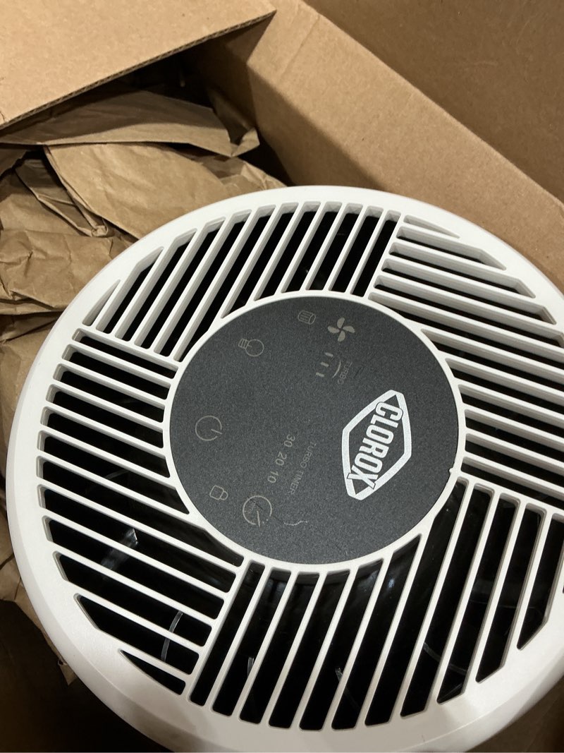 Condition photo showing As Is for clorox turbo air purifiers for home, true hepa filter, quickly cleans medium rooms up to 1,000 sq ft, reduces 99.9% of mold, viruses, wildfire smoke, allergens, pet allergies, dust, whisper quiet