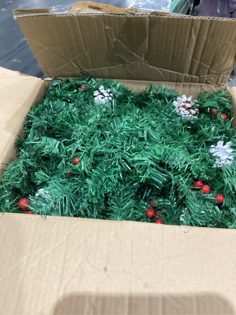 Condition photo showing As Is for Ceenna Extra Long 15ft Christmas Garland with 100 LED Lights Artificial Pine Prelit Lighted Christmas Outdoor Indoor Decorations Xmas Holiday Stairs Railing Mantle Door Decor(Pine Cone Garland)