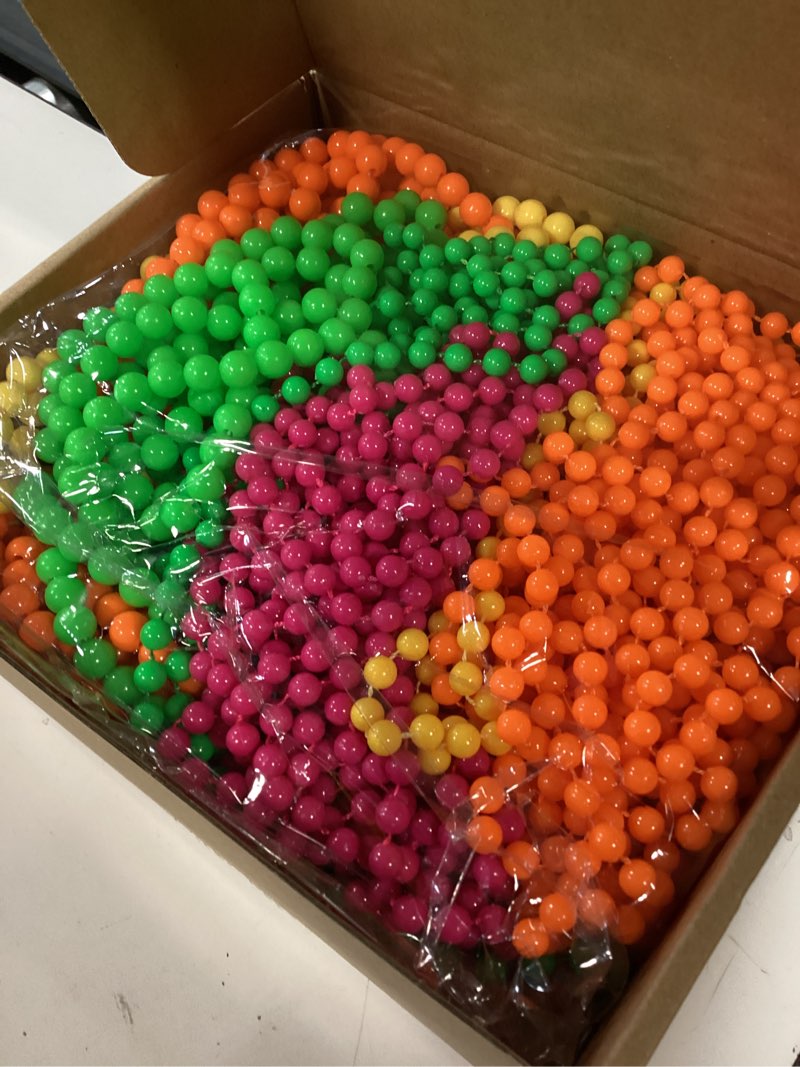 Condition photo showing New/Like New for ecally neon bead necklaces and bracelets set glow in the dark party supplies colorful glow necklaces and bracelets bulk for mardi gras 80s party favors carnival concert neon night accessories 96