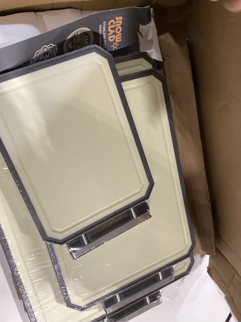 Condition photo showing New/Like New for extra large cutting board,double sided stainless steel cutting boards set for kitchen,stainless steel/wheat straw pp cutting board for meat,dishwasher safe [20 * 13.8+16 * 11+12 * 8.3 inch]