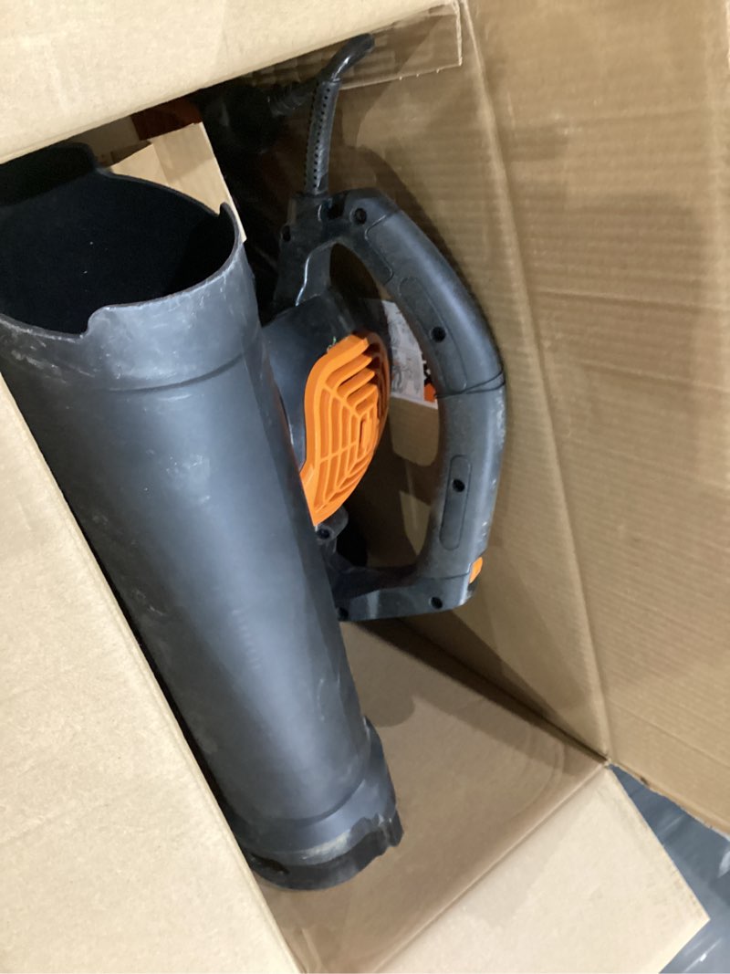 Condition photo showing As Is for worx trivac 3 in 1 electric leaf blower for lawn care, leaf vacuum with 600 cfm, leaf mulcher with metal impeller, wg512 600cfm blower/vac/mulcher
