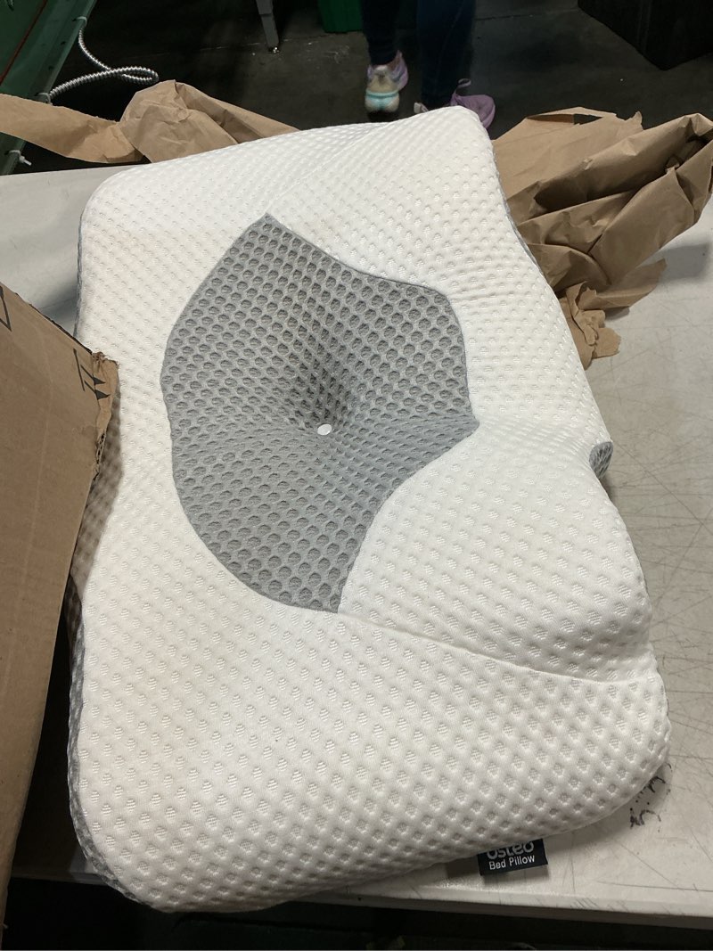 Condition photo showing Good Condition for osteo cervical pillow for neck pain relief, hollow design odorless memory foam pillows with cooling case, adjustable orthopedic bed pillow for sleeping, support for side back sleepers queen(25.5*16.5*5.2/4.1 inches) grey