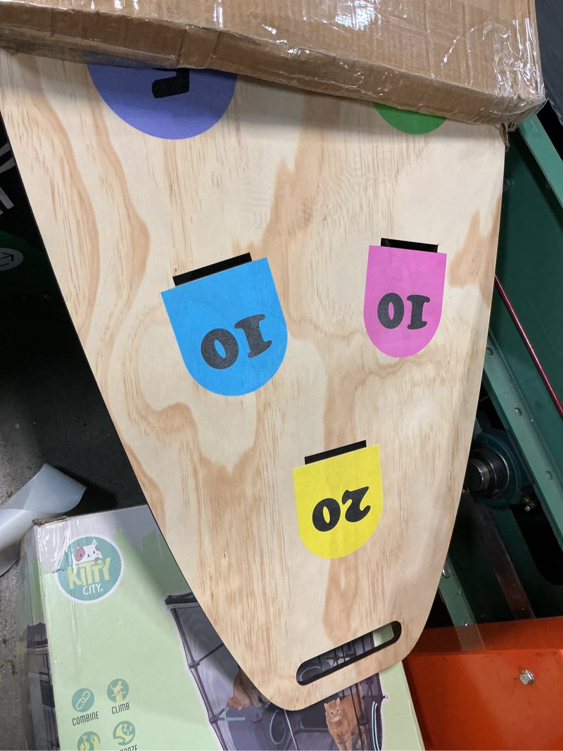 Condition photo showing As Is for rou vertical cornhole game with 8pcs bags wood bean bag toss games for kids and adults outdoor & indoor use