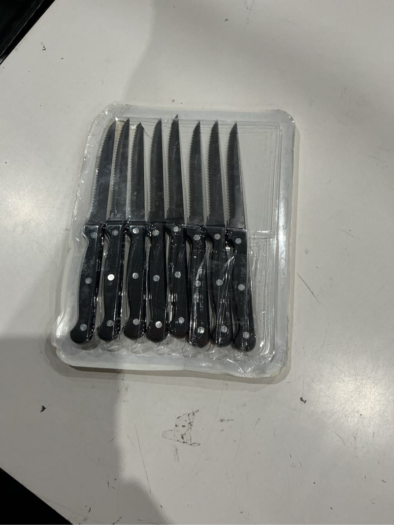 Condition photo showing Good Condition for steak knives set of 8, sharp triple rivet steak knife sets, high-carbon stainless steel serrated blades, ergonomic handles serrated steak knives, dinner knife for kitchen restaurant, dishwasher safe 8 silver