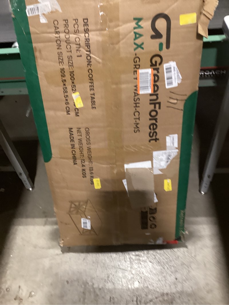 Condition photo showing New/Like New for GreenForest Coffee Table with Round Corner, Farmhouse Center Table with 2-Tier Storage Shelf X-Frame Design for Living Room, 39 inch Black