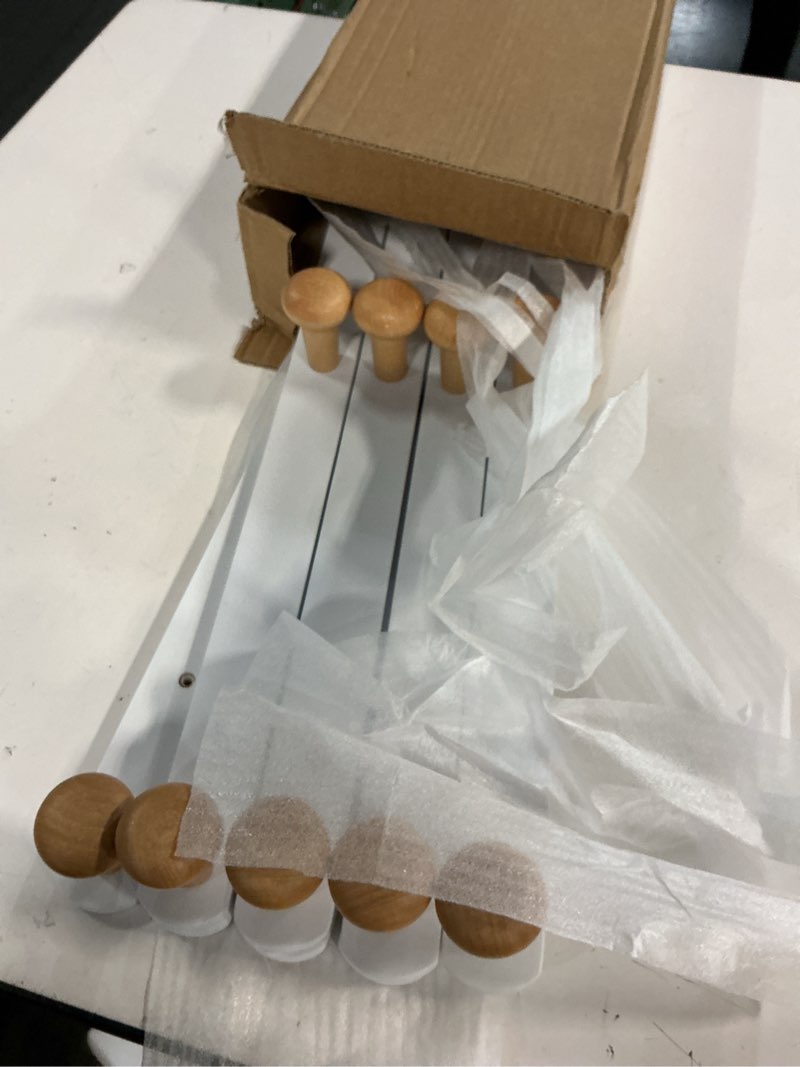 Condition photo showing Good Condition for SKOLOO Large Hat Rack for Wall, Wooden Accordion Wall Hanger, Modern, Expandable Coat Hooks, Hat Display Rack for Home, Office, and Studio, 14 Peg, Natural & White 24 inch-14 Peg White&Natural