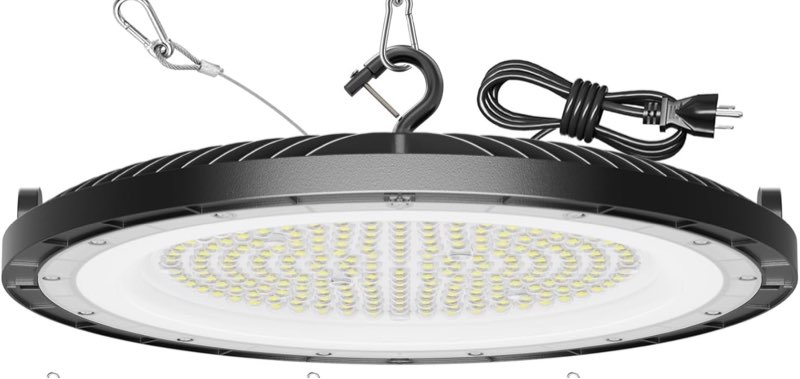 1Pack High Bay Led Shop Lights - 200W Super Bright Waterproof UFO Led High Bay Light with Plug 5' Cable and Hook Ring, UFO Lights Shop Light for Garage Factory Gym Workshop
