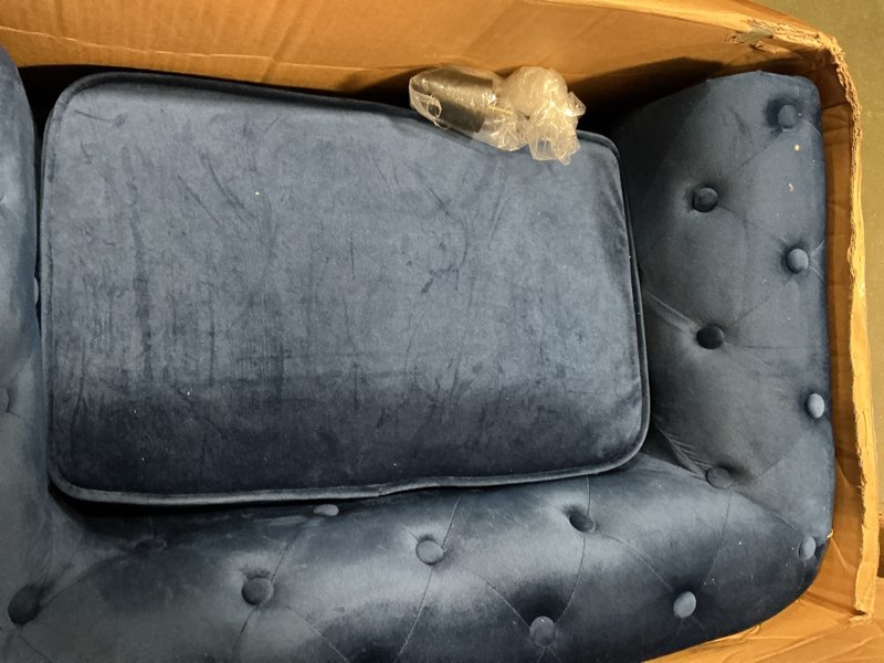 Condition photo showing As Is for Tov Furniture TOV-P2035-N The Dachshund Collection Handmade Button Tufted Velvet Upholstered Pet Bed, Navy