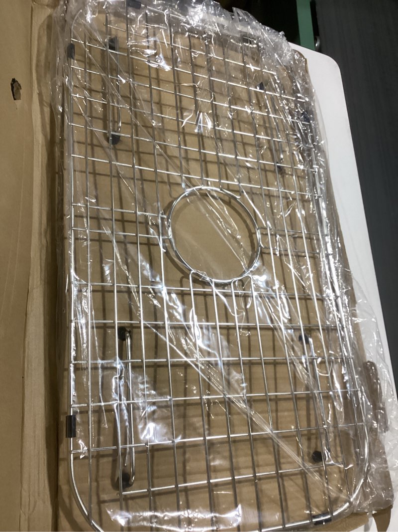 Condition photo showing New/Like New for Sink Protector Grid 26-1/16" x 14-1/16", Centered Drain with Corner Radius 3-1/2", 304 Stainless Steel Material (Centered Drain) for Single Bowl Kitchen Sink 26-1/16" x 14-1/16" Centered Drain