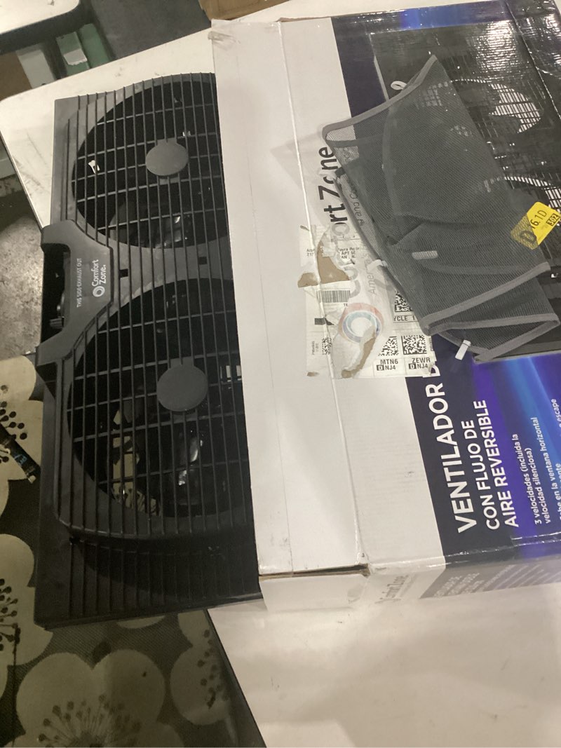 Condition photo showing Good Condition for not tested**** comfort zone window fan for bedroom, 9 inch 3 speed dual fans with auto-locking expanders, window exhaust fan, removeable bug screen, black black 3-speed