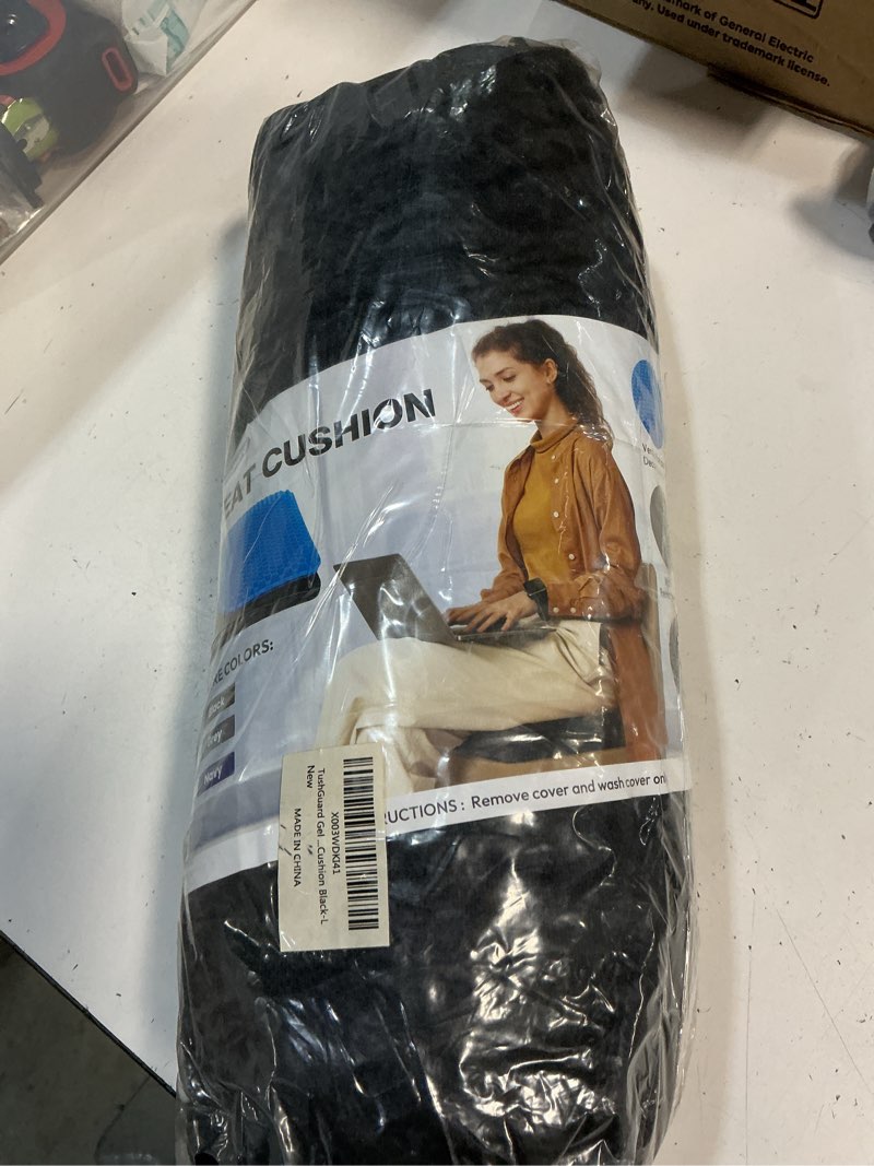 Condition photo showing Good Condition for tushguard gel seat cushion for long sitting, breathable thick patent design | enlarged cooling chair pad for office, wheelchair, soft car cushion for back, hip, sciatica (standard, black+blue) black & blue 16.5×15×1.6 inch