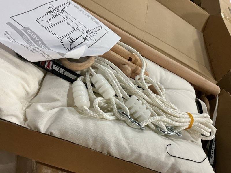 Condition photo showing Good Condition for baby swing outdoor and indoor, canvas baby hammock swings for baby to toddler, hanging swing seat with safety belt outside tree swings gift for babies boys girls kids lovers grey
