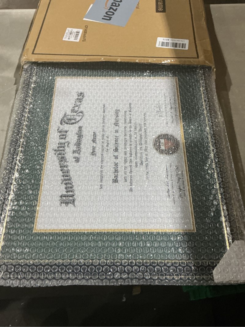 Condition photo showing Good Condition for graduationmall 11x14 diploma frame with green over gold mat or display 15x18 certificate without mat,solid wood & tempered glass,glossy black finish with gold trim black with gold trim / green gold mat 15x18 or 11x14 with mat