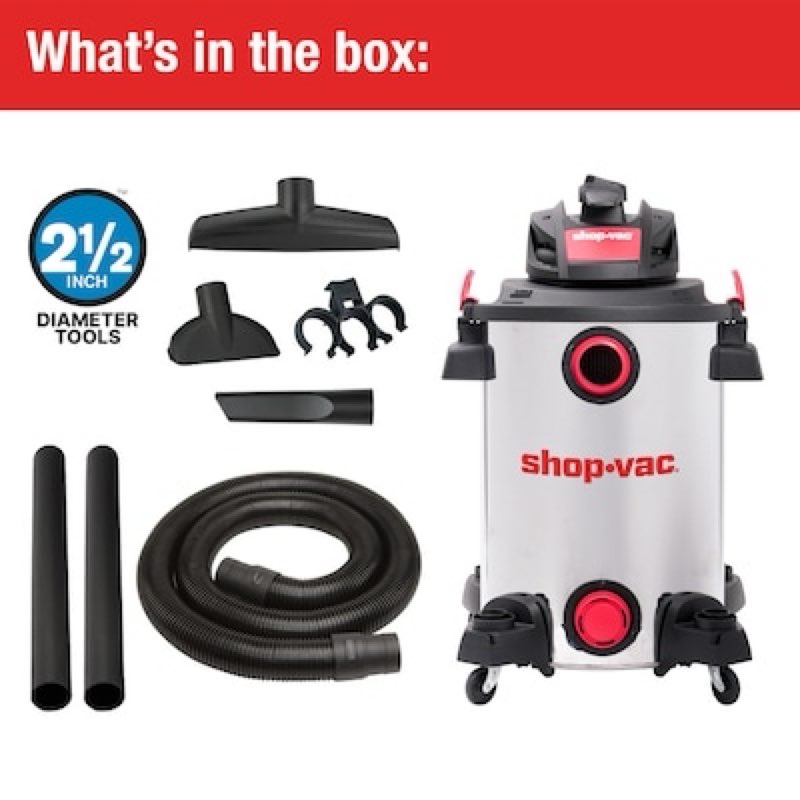 shop-vac 12-gallon 6 hp corded wet/dry shop vacuum with accessories included