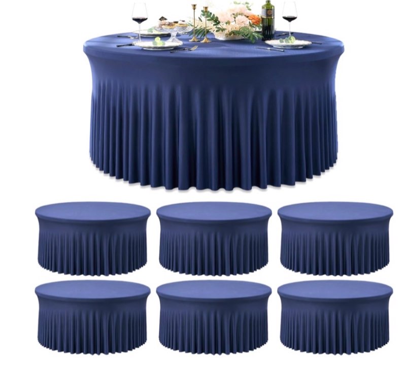 6 Pack Navy Blue Spandex Round Tablecloths for 60 inch Table, Stretchy Fitted 5FT Round Table Cloths