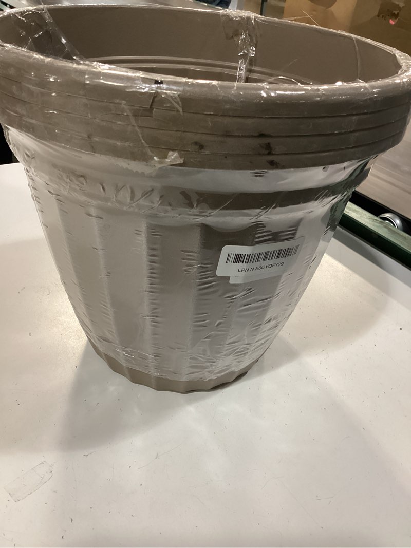 Condition photo showing As Is for fgstyle 12 inch pots for plants,4 pack tall planters,large flower pots with drainage hole & saucer,decorative outdoor planter for planting medium large plants(beige beige 12 inch-4 pack
