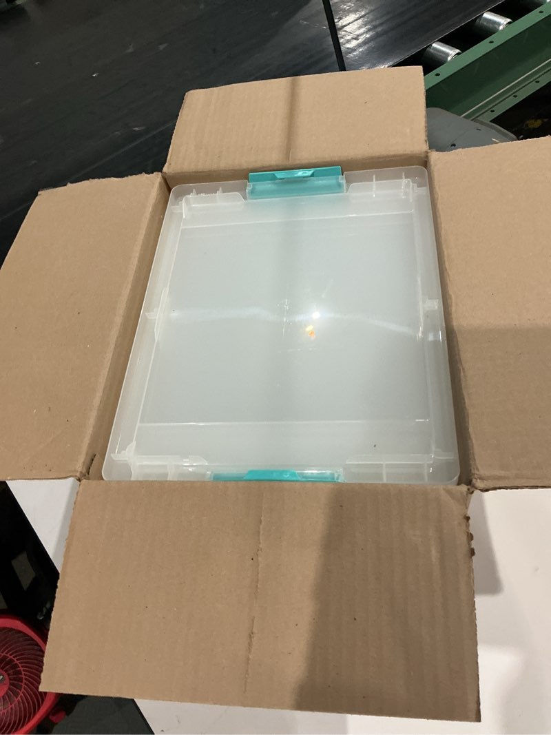 Condition photo showing As Is for sterilite 4-pack clip box, clear storage for crafts, supplies and office items, medium