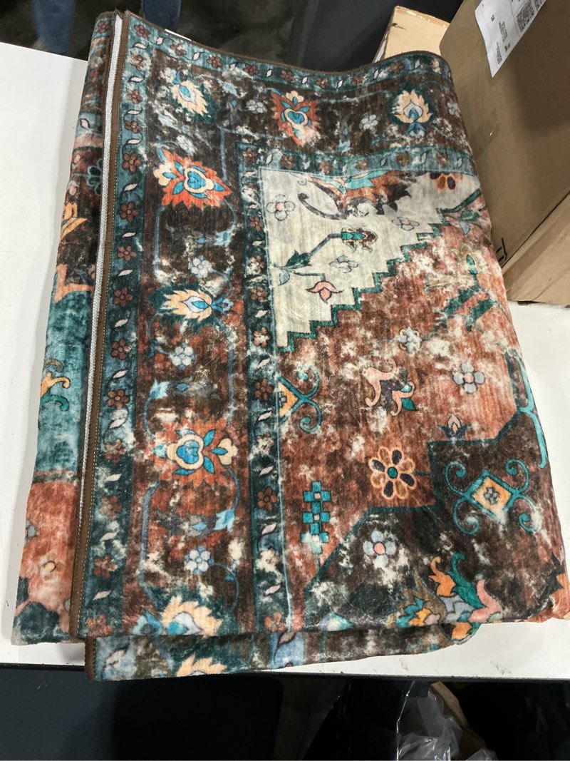 Condition photo showing As Is for ciicool 5x7 area rug washable rugs for living room,non-slip indoor large low-pile mat kitchen,floor carpet vintage carpet for bedroom dinning living room brick red/dull teal 5' x 7' (rectangular)