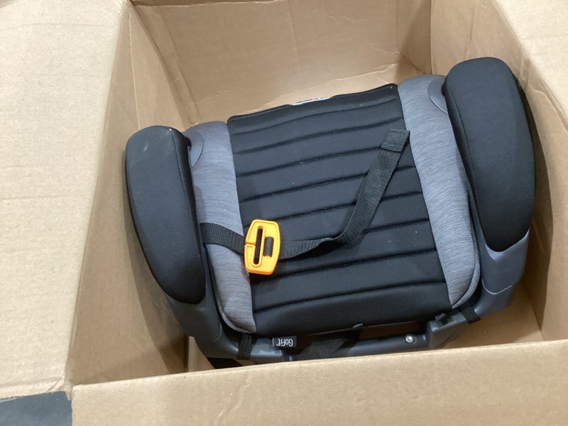 Condition photo showing As Is for chicco gofit cleartex backless booster car seat, travel booster seat for car, portable car booster seat for children at least 4 years old and 40-110 lbs., shadow/black gofit cleartex shadow/black